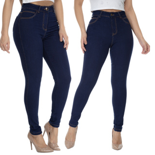 Calça Feminina Jeans Cintura Alta Skinny Levanta Bumbum Com Lycra