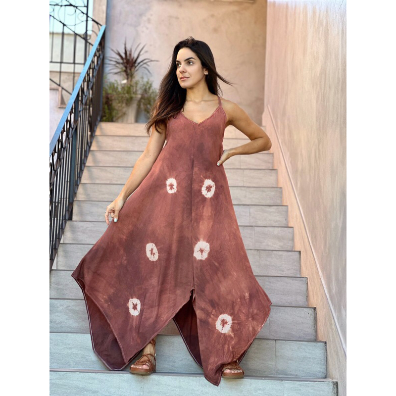 Boho Vestido Tie Dye Largo Hippie Boho Maxi Flowy Tie Dye Dress Mauve  Regular