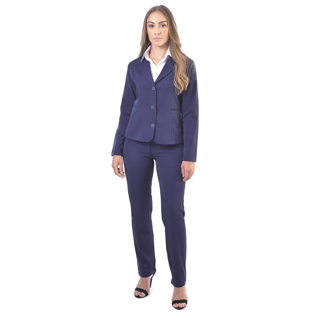 Conjunto Blazer e Calça Social Feminino Uniforme Azul Marinho Direto da  Fábrica