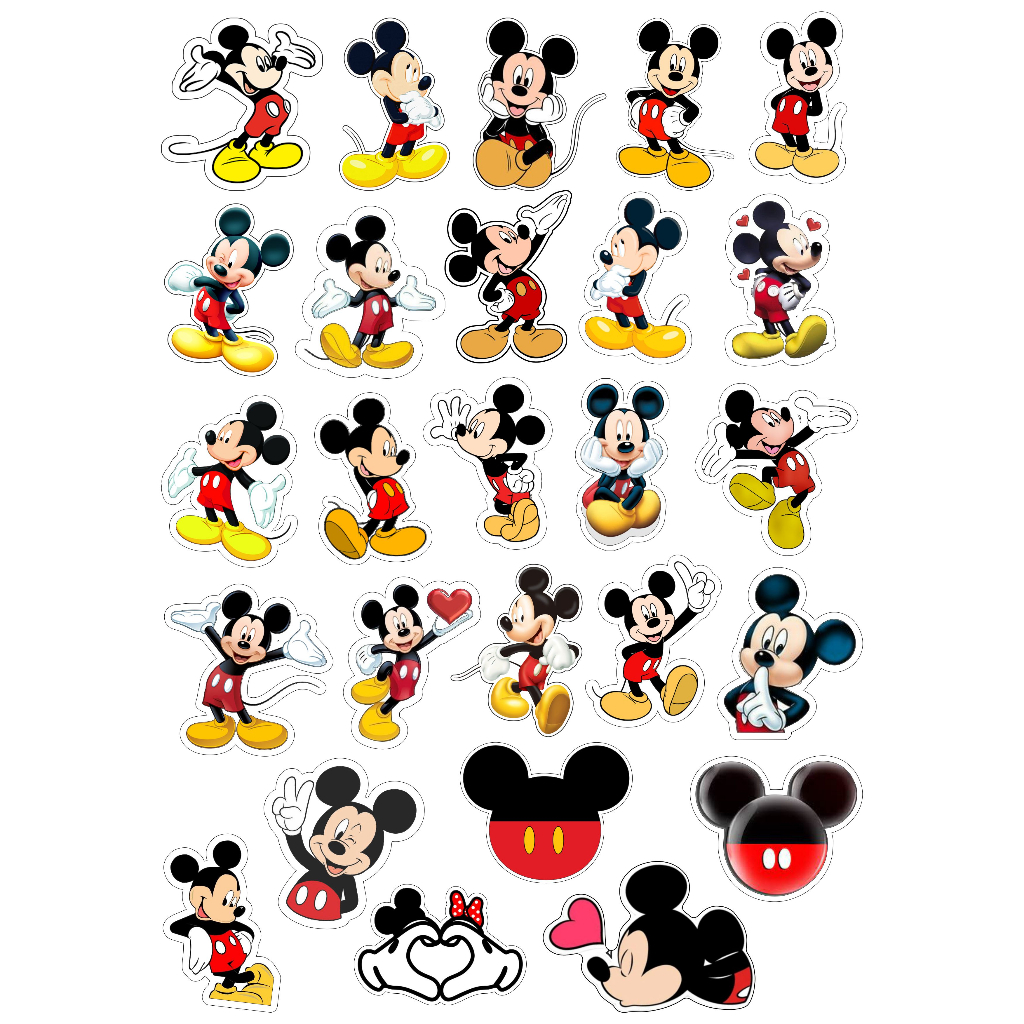 Adesivo Mickey à prova d'água cartela com 26 adesivos Md:5x3.9 temos à ...