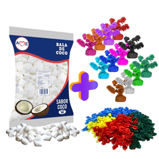 Kit 1KG Bala de Coco Caseira + 100 Papel de Bala Rococo - Festa Aniversário Infantil Doces Caseiros