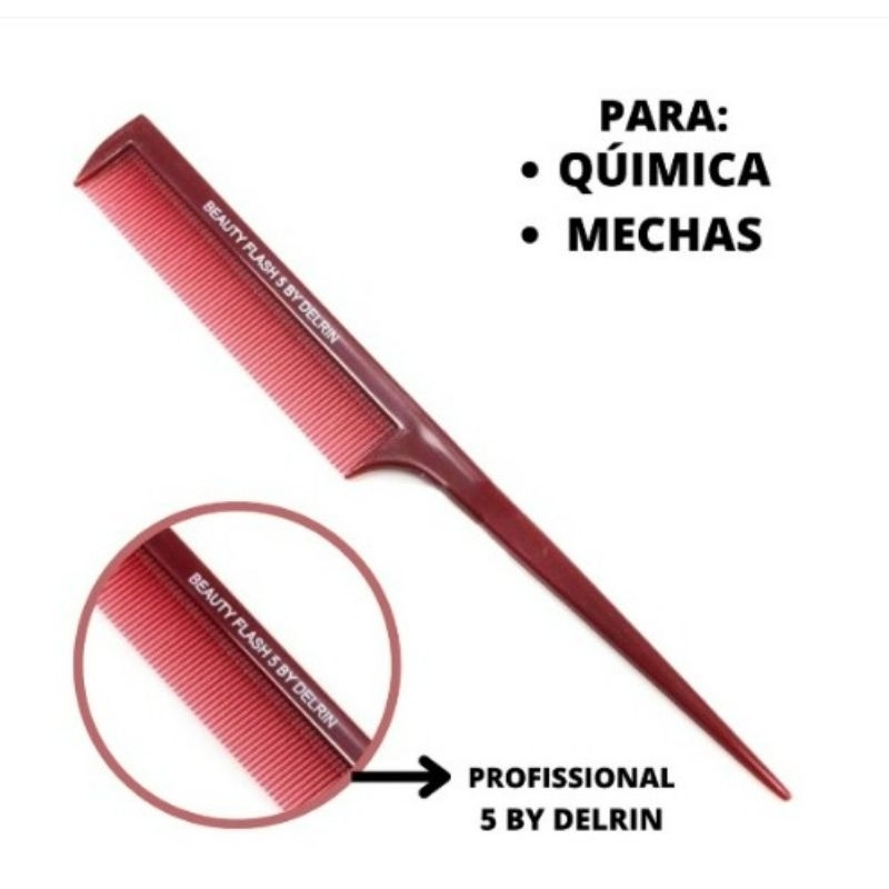 pente para quimica delrin beauty flash 5 by ultra resistente pente fino  vermelho para qumicas e pentear