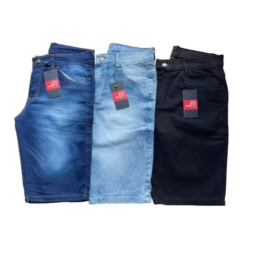 Kit 3 Bermudas Jeans Masculina Com Elastano Lycra Direto De Fábrica