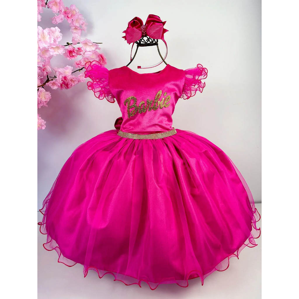 Vestido Infantil Barbie Luxo Festa Rosa Pink