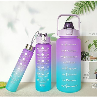 Kit 3 Garrafa Agua Plastico Motivacional Squeeze Galão Com Adesivos Lembretes beber Agua