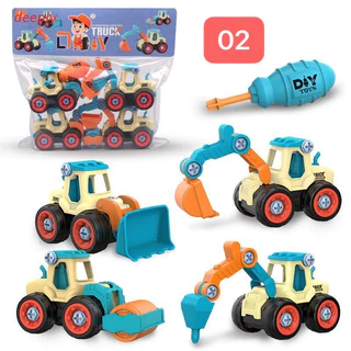Kit 4 Tratores De Construção Desmontáveis Educativos 4 em 1