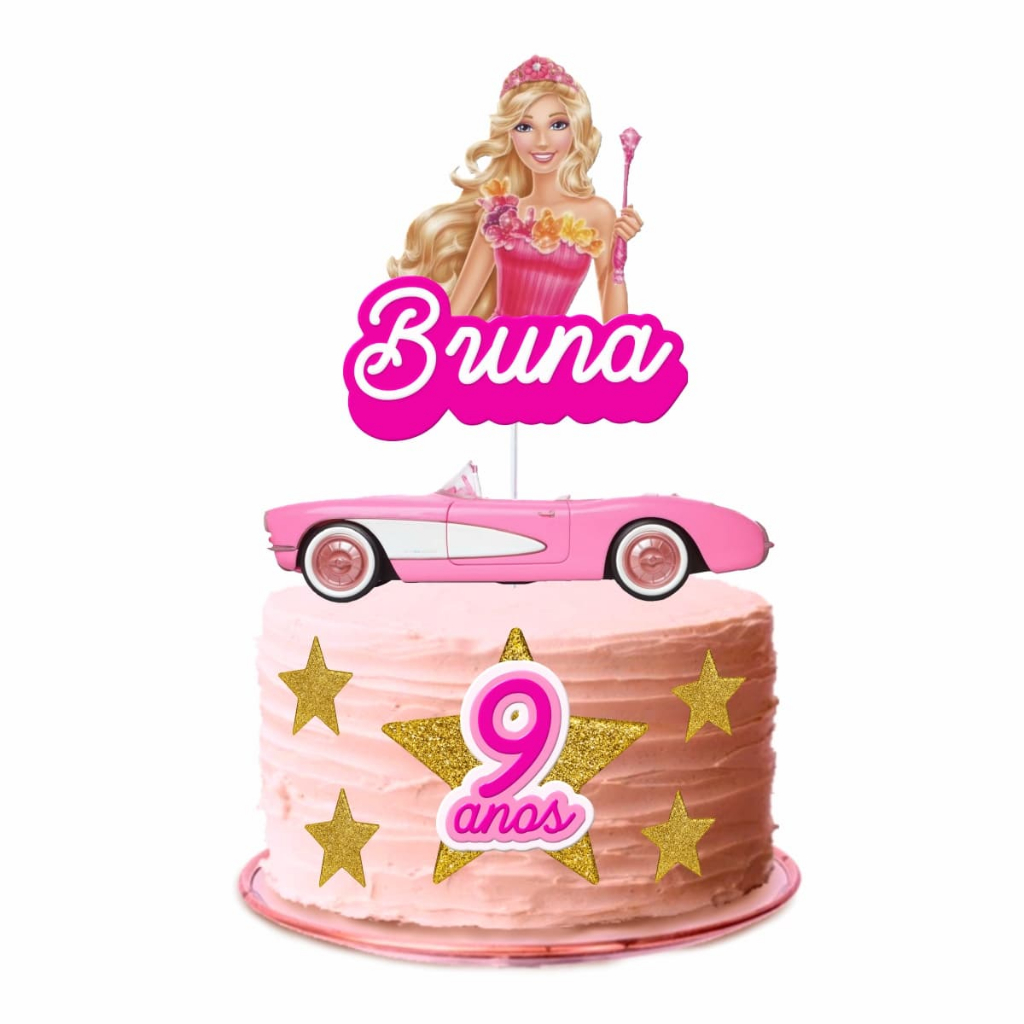 Topo de Bolo Barbie Star - Personalizado com nome e idade