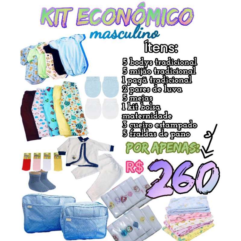 enxoval para bebê econômico, para menina ou menino, bodys, mijão, luvas ...