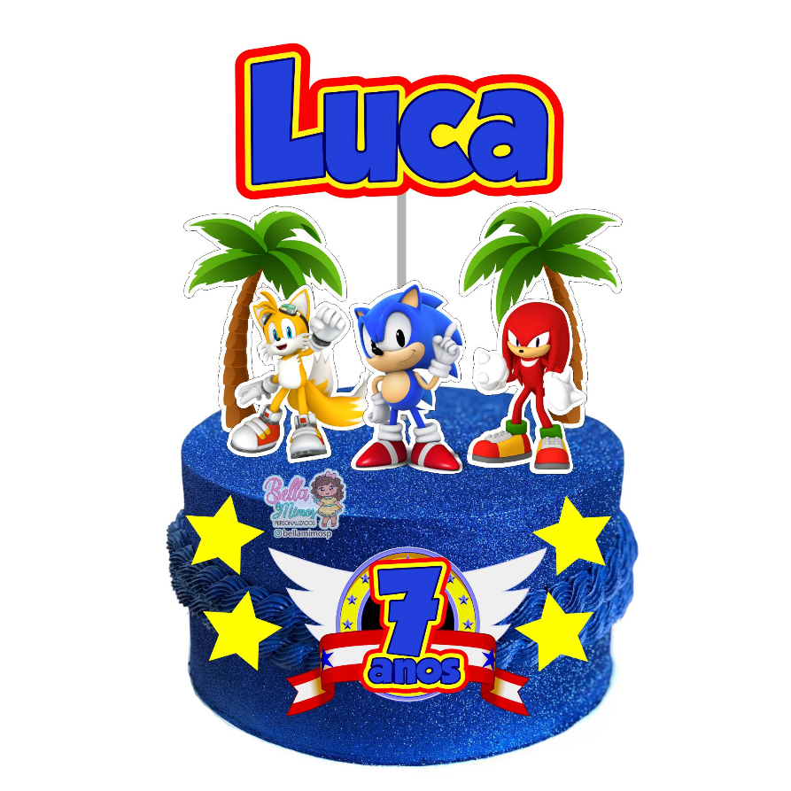 Sonic topo de bolo para imprimir festa de aniversário infantil png