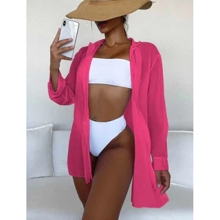 Saída de praia kimono chemise camisão manga tecido leve seca rápido