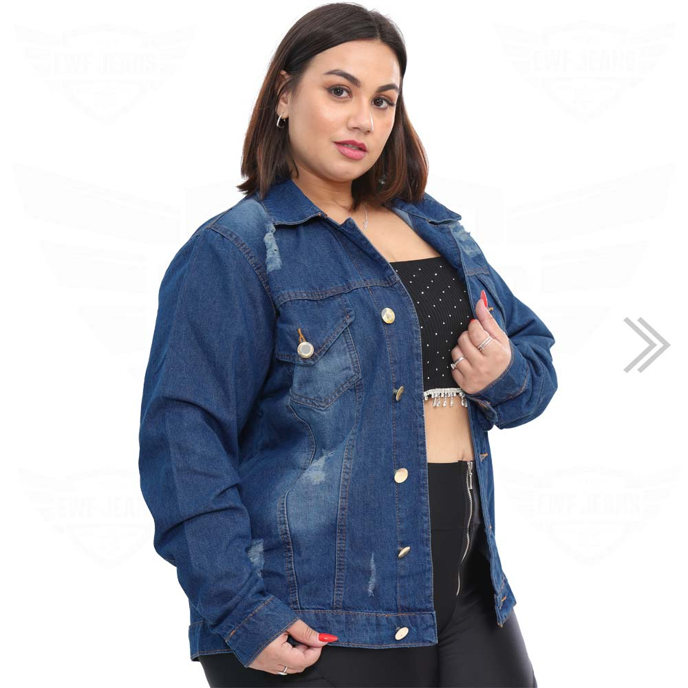 Jaqueta Jeans Plus Size Barra Desfiada