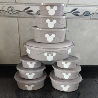 Kit 10 peças oval cinza Mickey e Minnie adesivado
