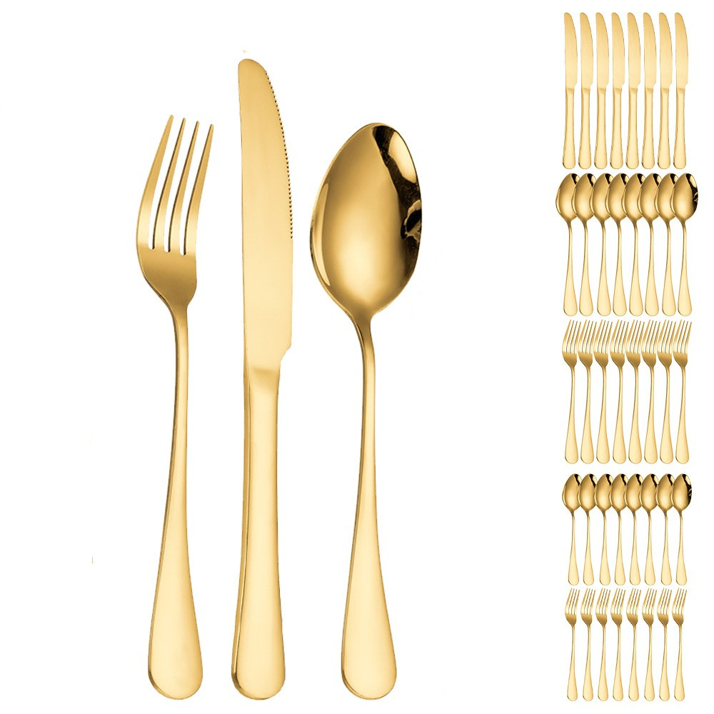 6 Peças Colher Garfo Faca Inoxidável Mesa De Jantar Uso Do Partido Ouro Luxuoso Promoção