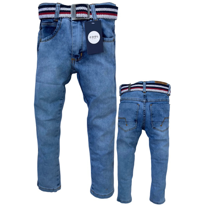 Calça Jeans Infantil Com Cinto Tamanho 4 6 8 10 12 14 16 anos