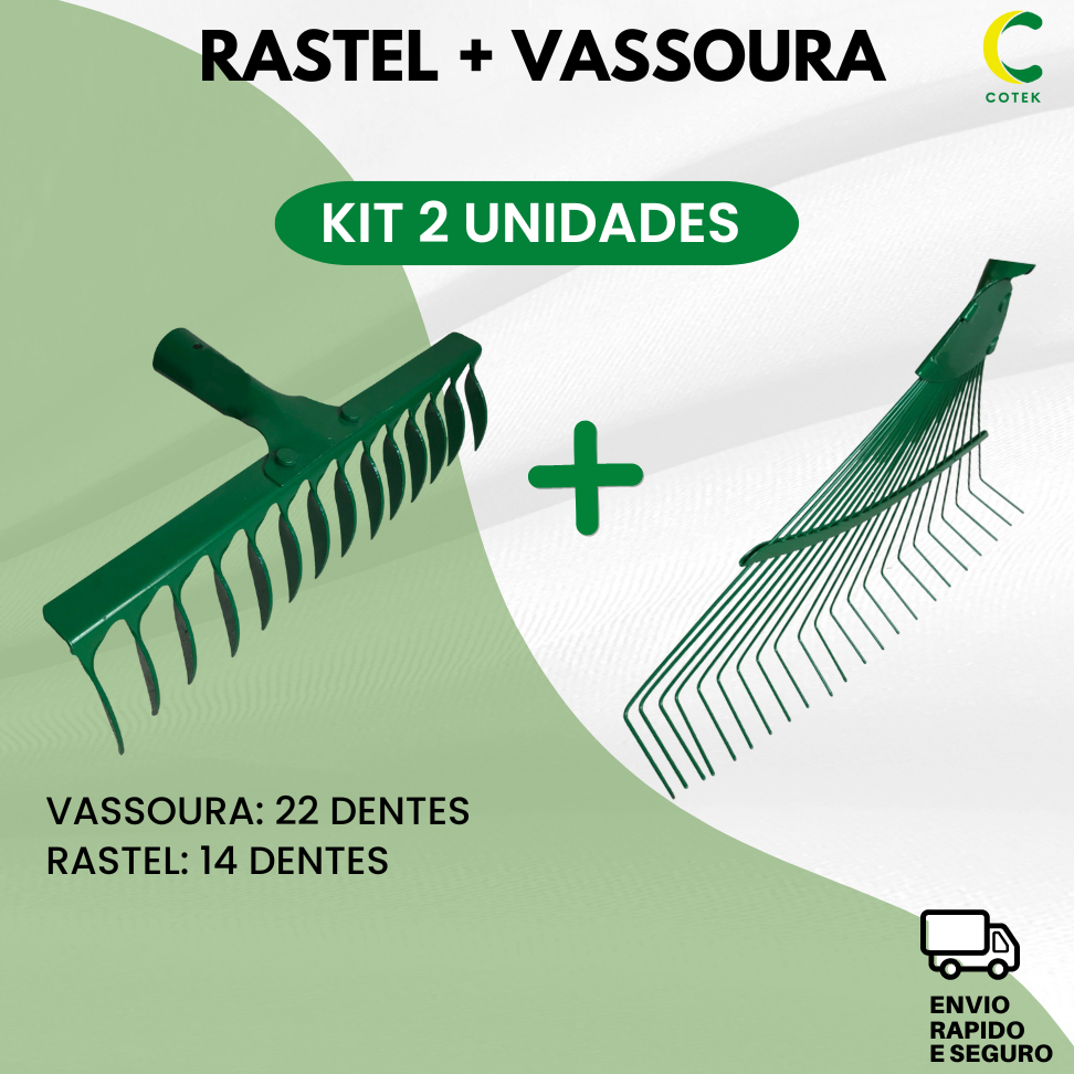 Vassoura Jardim e Rastel Rastelo Ancinho Sem Cabo Kit com 2 Unidades ...