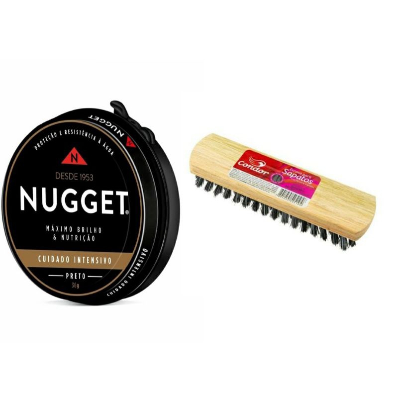 Kit 1 Escova De Sapato Condor + 1 Graxa Pasta Nugget Preta Lata 36g