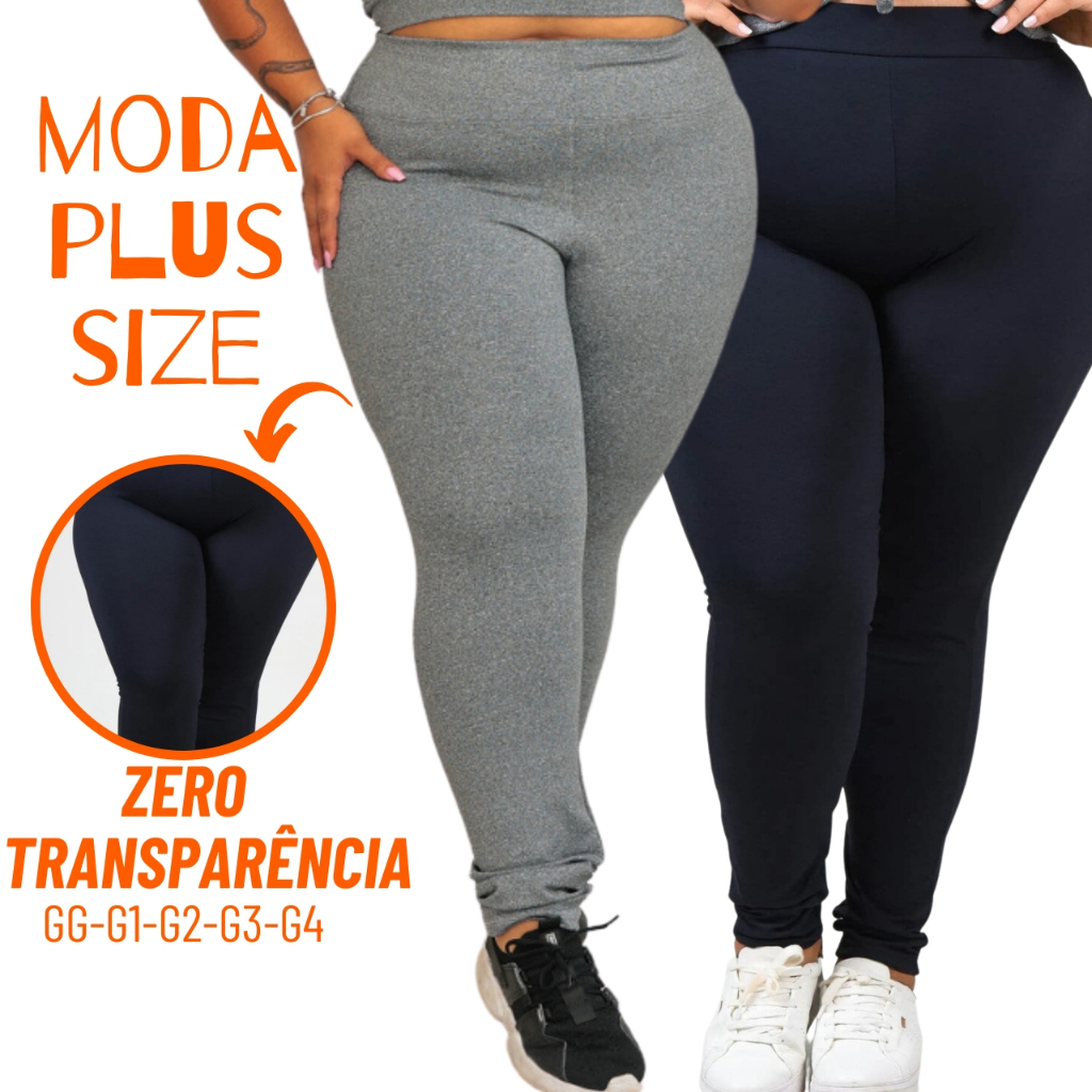 Kit 3 Calças Legging Plus Size PRETO, AZUL MARINHO, MESCLA