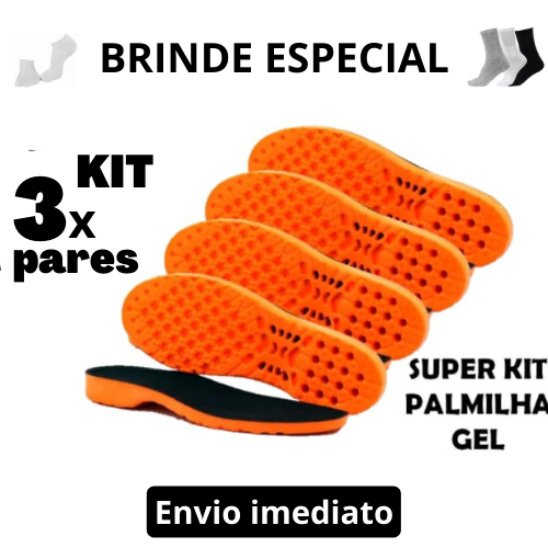 Kit 3 Pares Palmilhas Pu Gel Anti-Impacto Macia Ortopédica