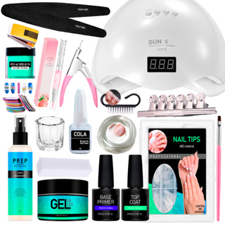 Kit De Unha Gel Cabine Estufa Secadora Unhas 48W Caneta Oleo Hidratante Copo Dappen Completo Fibra Alongamento