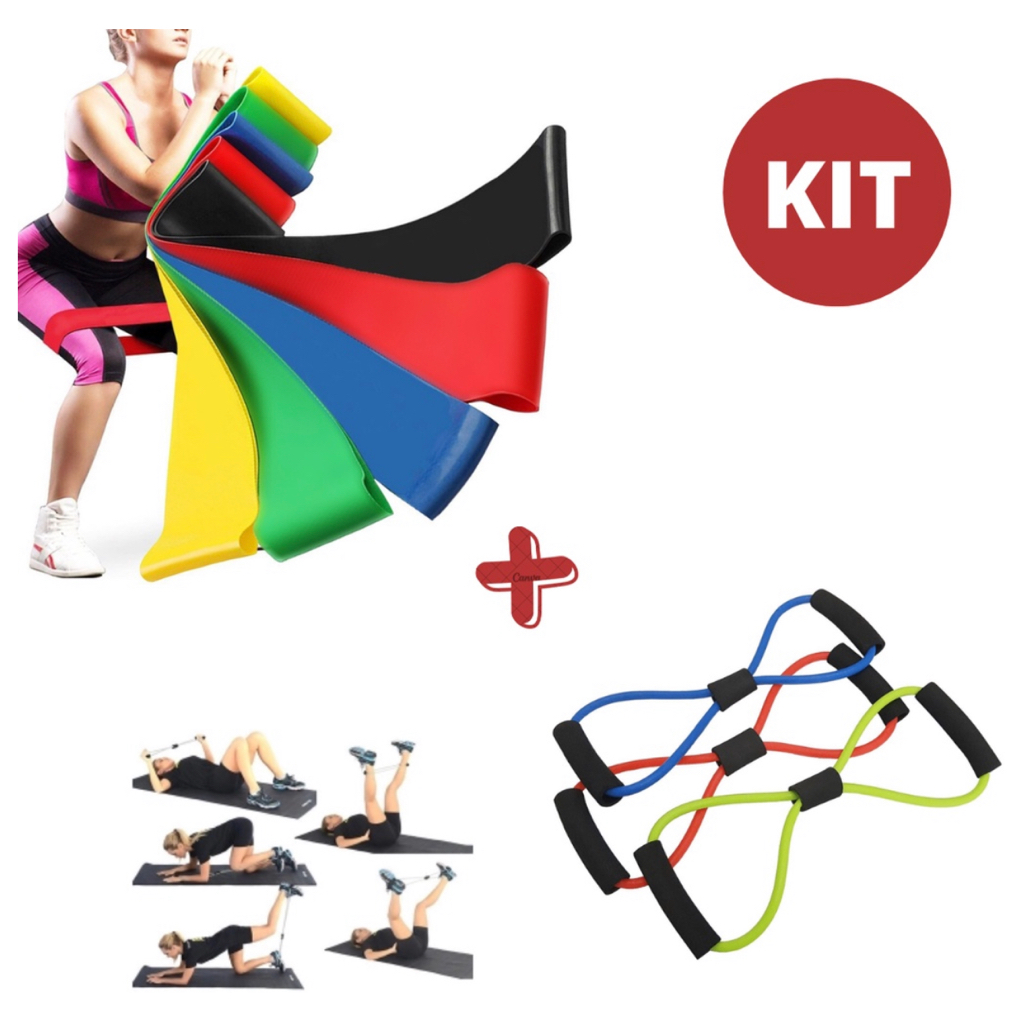 Kit 5 Faixas Mini band + Elástico Cross Tube Treino Academia