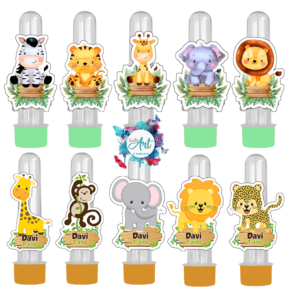 Impressão de aplique para Tubete 3d - 20 unidades - Safari - Safari Baby (qualquer tema)