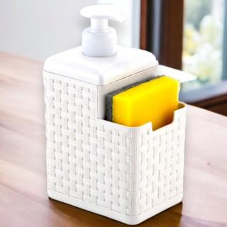 Porta Detergente Dispenser Com Suporte Para Bucha 500ml Bico Dosador Rattan Branco Dispenser Amarzenamento Porta Sabão Sabonete Liquido Esponja Escova de Dentes Pasta Pia de Cozinha Pia de Banheiro Lavabo