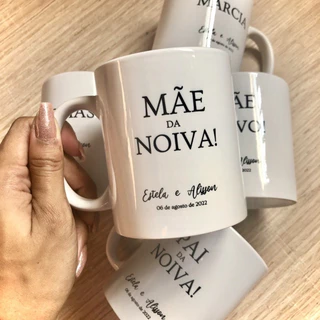 Caneca de Porcelana Personalizada Minimalista para Casamento - Mães, Pais, Madrinha etc