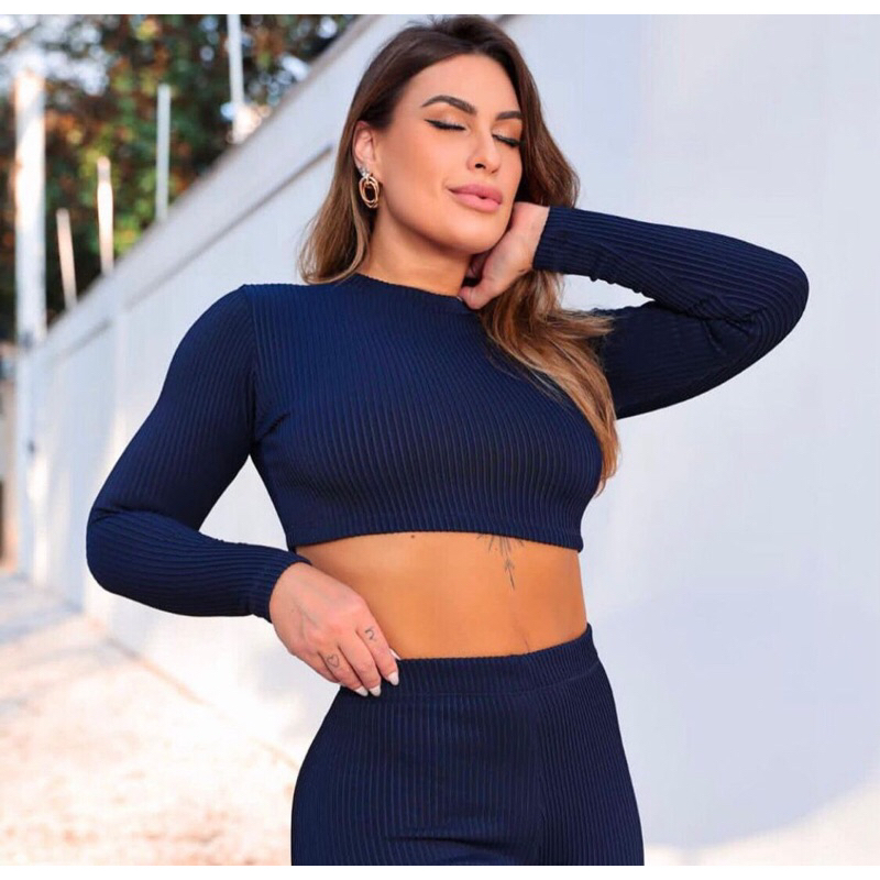 Top Cropped Manga longa festa balada feminina | Shopee Brasil