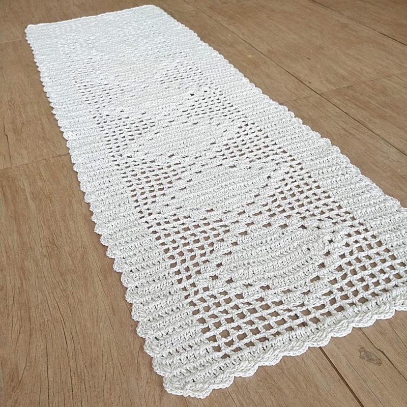 Tapete de Crochê para Cozinha Sala Banheiro Artesanal Passadeira Barbante Crochê Cru Oval Retangular Passadeira