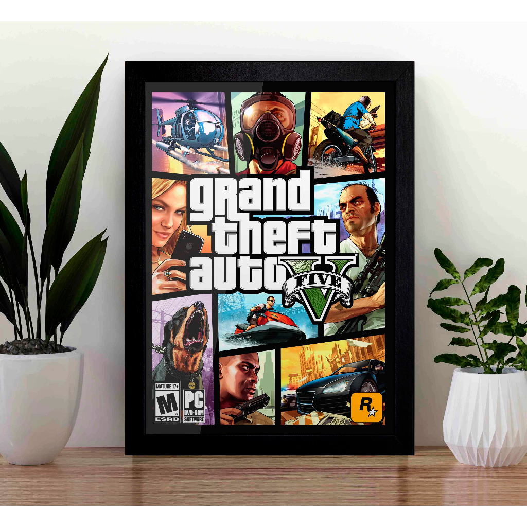 Quadro GTA V Grand Theft Auto V A3 - com Acrílico Na Frente (Tamanho 45.5 X 33 Cm) - com Várias Artes à escolha - Poster A3 - Quadro Decorativo