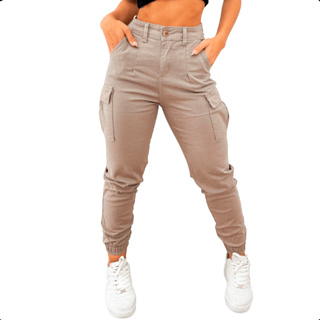 Calça Cargo Jogger Com Bolso Com Aba Sólida, Calça Casual Com Cordão Na  Cintura E Versátil, Roupas Femininas