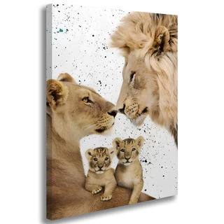 Quadro decorativo em tela grande leão filhote família para sala quarto escritório e hall de entrada