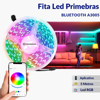 Fita LED Colorida RGB Bluetooth Com Controle por Aplicativo 5 metros Rolo