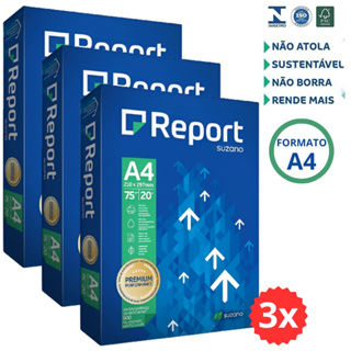 Papel Sulfite A4 75g - 3 Resmas 1.500 Folhas Premium Report Suzano
