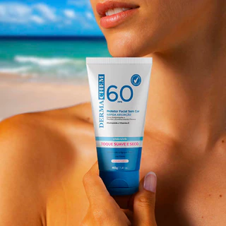 Protetor Solar Rosto FPS 60 Sem Cor Toque Seco Super Hidratante Rejuvenescedor 40g - Dermachem