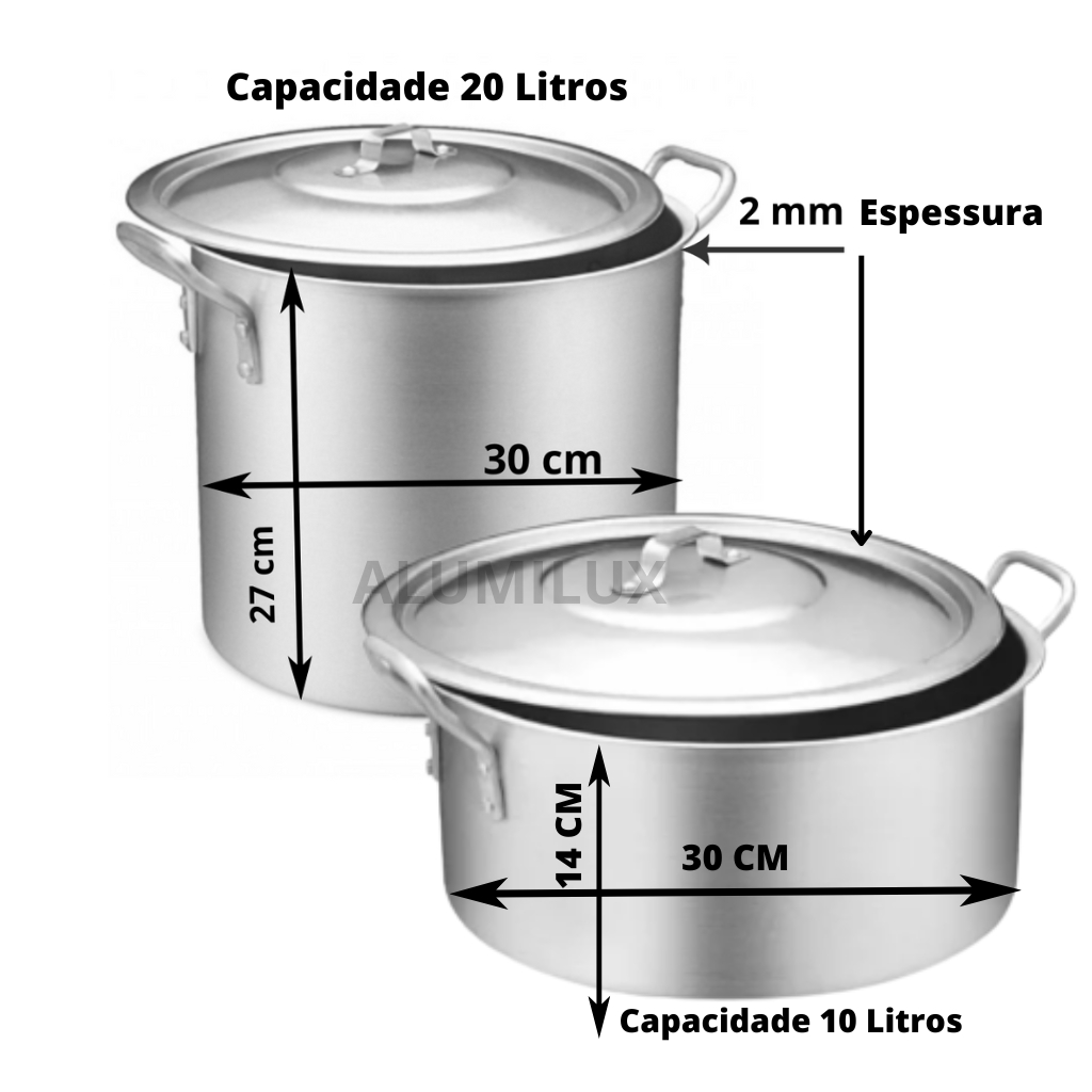 Kit 1caldeirão 20 Litros Nº30 - 1 Caçarola 10 Litros Nº30/Alumínio Grosso - / Panela Grande/ Alumínio/panela caçarola/caldeirão