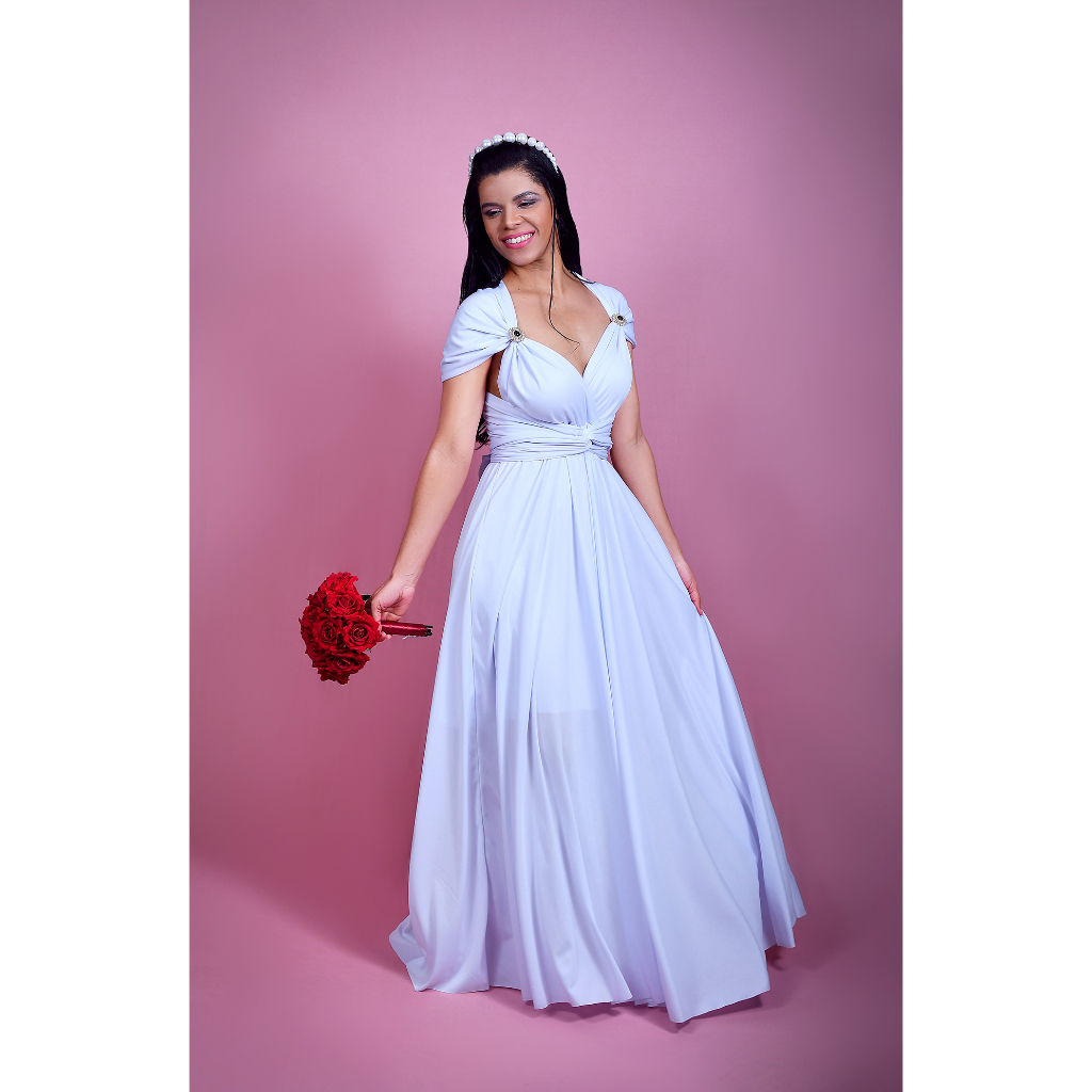 Vestido longo de noiva multiforme casamento civil cartório | Shopee Brasil