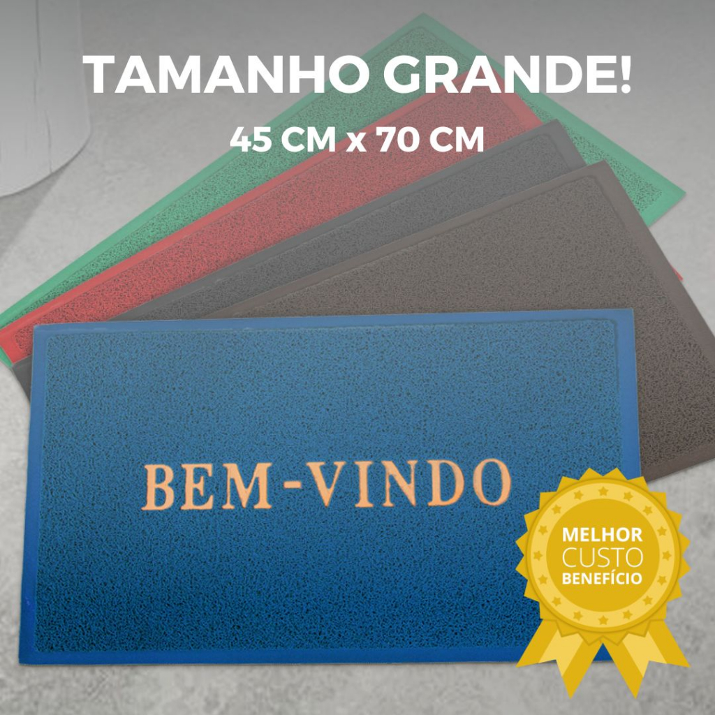 Tapete GRANDE PVC Bem-Vindo Capacho 45x70cm Porta Antiderrapante Emborrachado Não Escorrega Luxo Várias Cores