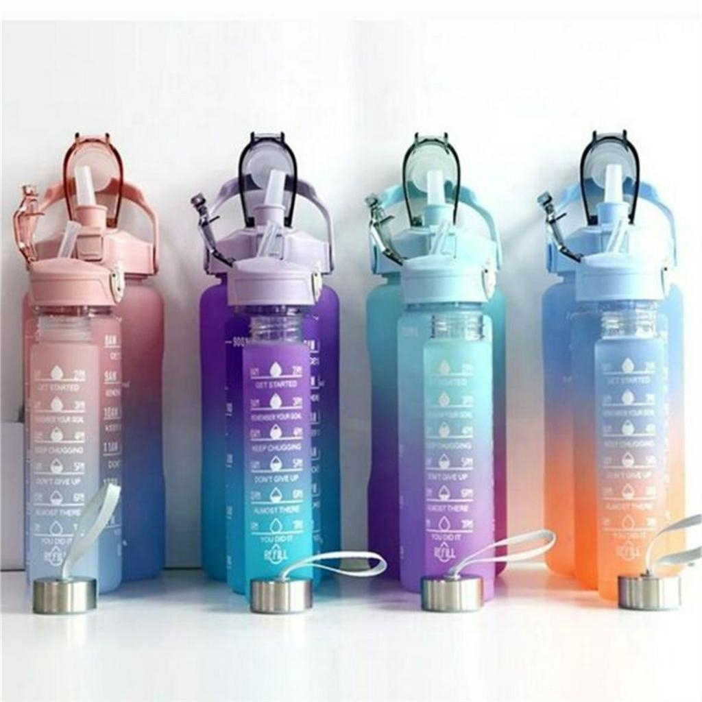Kit da Garrafa de Água Squeeze Motivacional Com Adesivos 300ML+900ML+2000ML