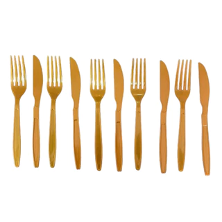 Kit 100 Talher Garfo E Faca Descartável Refeição Reforçada Dourado