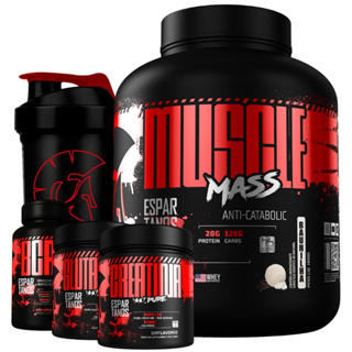 Kit Suplemento Hipercalórico Muscle Mass + Bcaa 3:1:1 + Creatina + Glutamina + Shaker - Espartanos — foto 4 — Achou Levou Brasil