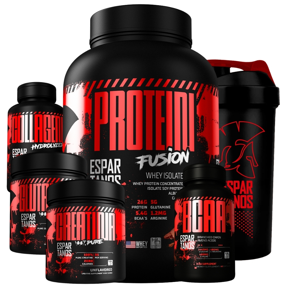 Kit Whey Protein Isolado Fusion + Bcaa + Creatina Pura Monohidratada + Glutamina Pura + Colágeno Hidrolisado + Shaker – Combo de Suplementos Completo para Massa Muscular