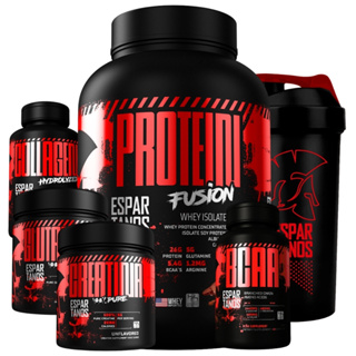 Kit Whey Protein Isolado Fusion + Bcaa + Creatina Pura Monohidratada + Glutamina Pura + Colágeno Hidrolisado + Shaker - Suplementos para Massa Muscular