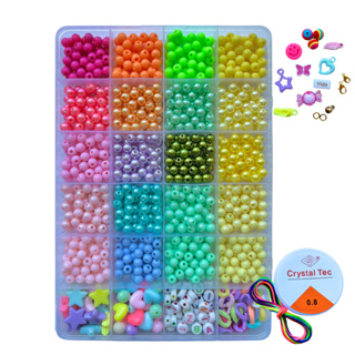 Kit Miçangas Biju Infantil 1.350 Peças + Fio Silicone e fio de Cetim para fazer bijuteria