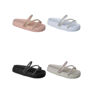 Papete Birken Sandália 3 Tiras de Brilho Strass Chinelo Feminino Moda Tendência Blogueiras