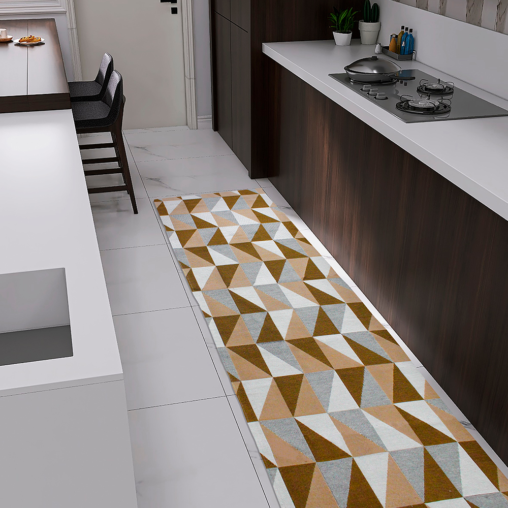 Passadeira 2,00m x 45cm Tapete Cozinha Antiderrapante Corredor Geométrico Caramelo Bege
