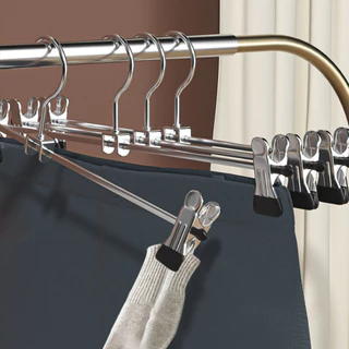 Kit 20 Cabides Cromado Com Presilhas-Calcas, Saia ou Bermuda Marca Topen Home