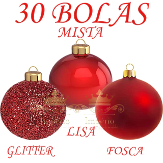 KIT 30 Bolas De Natal Mista Vermelha Lisa Fosca Glitter N3 Enfeite De Arvore 30 Unidades N3 - Promoção