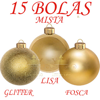 Jogo 24 Bolas Natal Mista Lisa, Gliter E Fosca Champagne Rosê 5cm