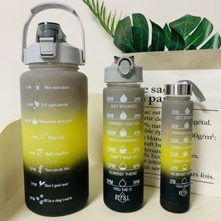 Kit da Garrafa De Água Preta com Amarelo Portátil De Grande Capacidade Gradiente De 300+900+2000ML Para Viagens Ao Ar Livre